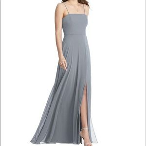 Dessy Group - Square Neck Chiffon Maxi Dress with Front Slit - Elliott